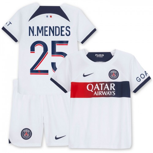 Fotballtrøye Paris Saint-Germain N.Mendes 25 Bortedrakt 2023-24 Kortermet - Barn(+ Shorts) Fotballtrøye Paris Saint-Germain N.Mendes 25 Bortedrakt 2023-24 Kortermet - Barn(+ Shorts)